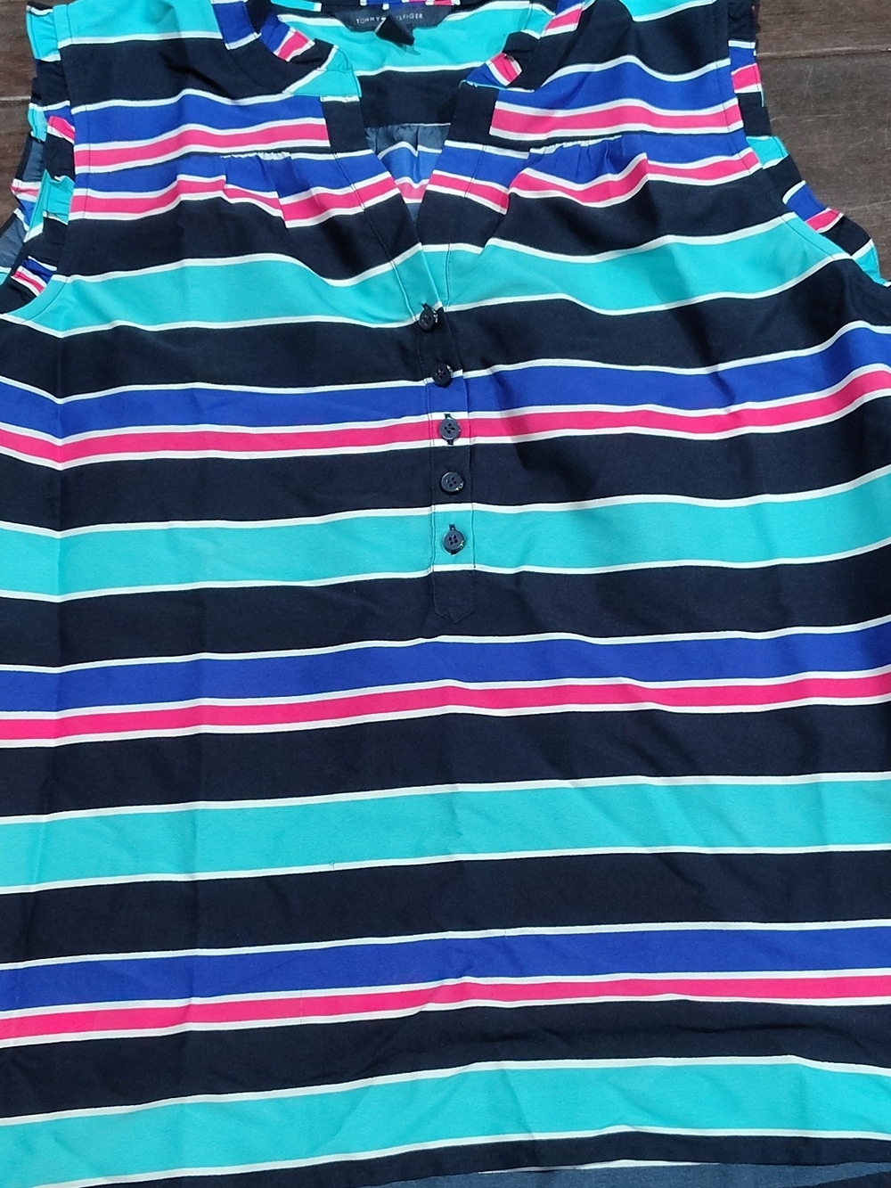 Tommy Hilfiger Navy, Teal & Pink Striped Blouse - Picture 4 of 10